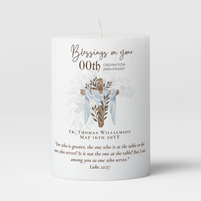 ANY ORDINATION ANNIVERSARY Priest Pastor Minister  Pillar Candle (Front)