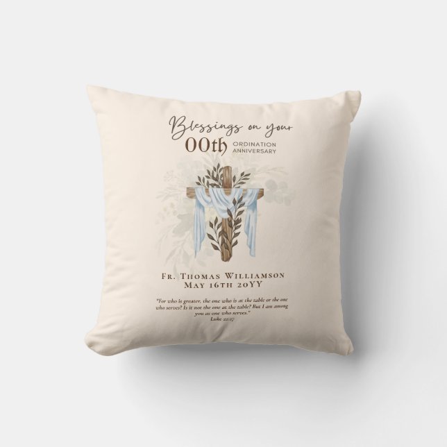 ANY ORDINATION ANNIVERSARY Priest Pastor Minister Throw Pillow (Front)