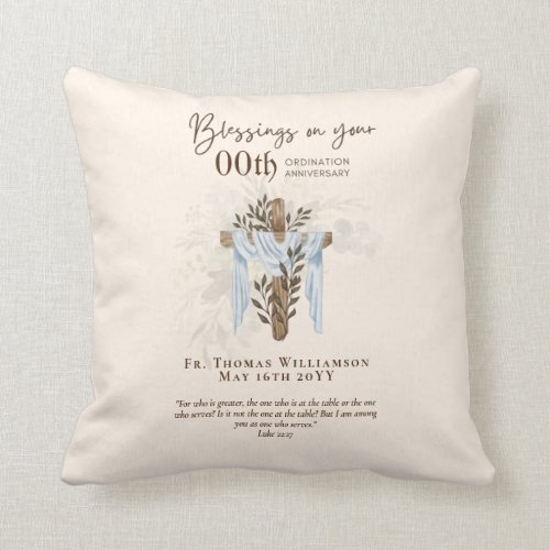 ANY ORDINATION ANNIVERSARY Priest Pastor Minister Throw Pillow