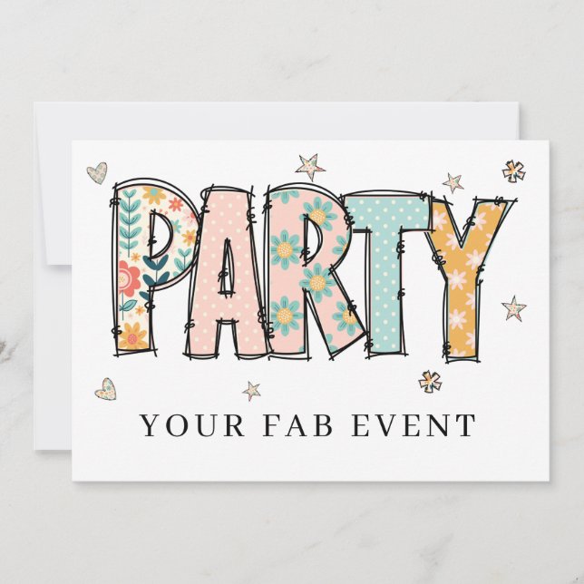 * Any PARTY DIY Invite Doodle  Event Colorful (Front)