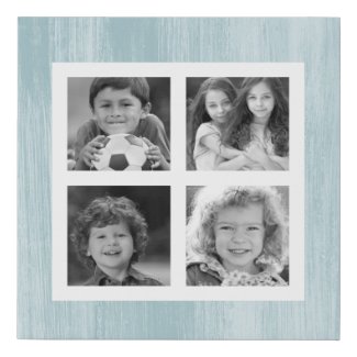 Any Photos Black White Blue Distressed Wood Faux Canvas Print