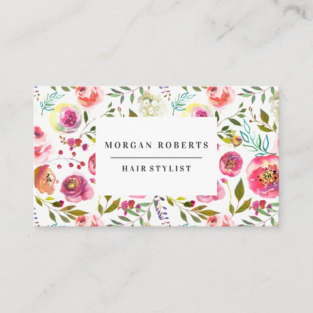 Any Profession Pink Tropical Peach Flowers Business Card (Front)