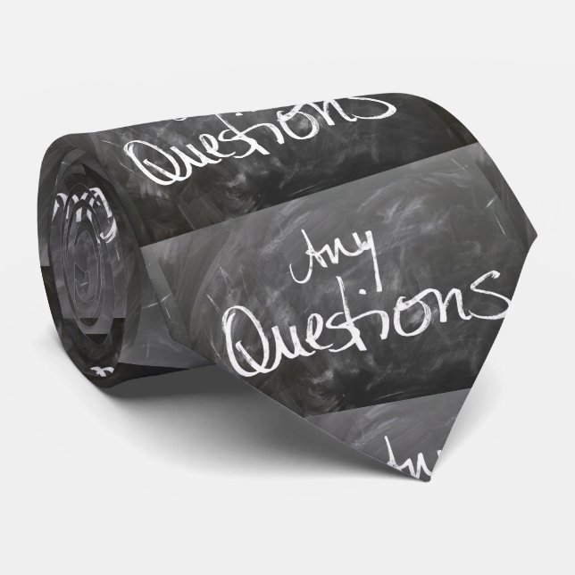 Any Questions Chalk Board Text Neck Tie (Rolled)
