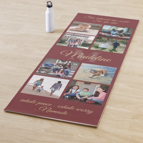 Any Quote 16 Photo Collage Monogram Red and Gold Yoga Mat