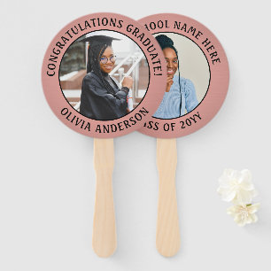 Any Quote 2 Photo Pink and Black Modern Graduation Hand Fan