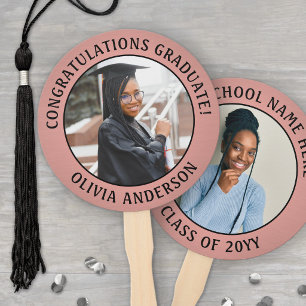 Any Quote 2 Photo Pink and Black Modern Graduation Hand Fan