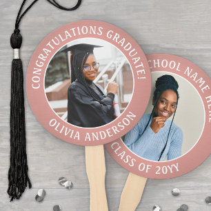 Any Quote 2 Photo Pink Rose Gold Modern Graduation Hand Fan