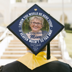 Any Quote Memorial Photo Tribute Navy Blue & White Graduation Cap Topper