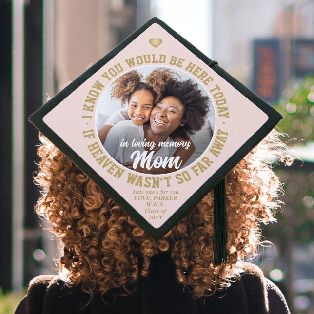 Any Quote Memorial Tribute Photo Blush Pink & Gold Graduation Cap Topper (Creator Uploaded)