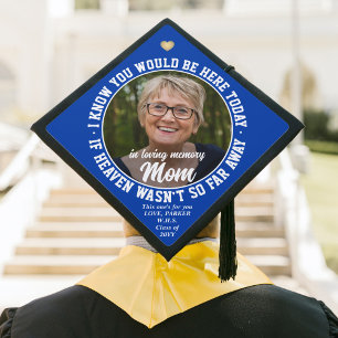 Any Quote Memorial Tribute Round Photo Royal Blue Graduation Cap Topper