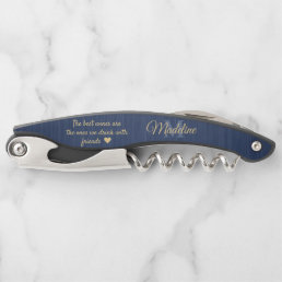 Any Quote Script Monogram Brushed Blue and Gold Waiter&#39;s Corkscrew
