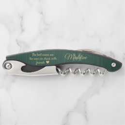 Any Quote Script Monogram Brushed Green and Gold Waiter&#39;s Corkscrew
