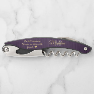 Any Quote Script Monogram Brushed Purple and Gold Waiter's Corkscrew