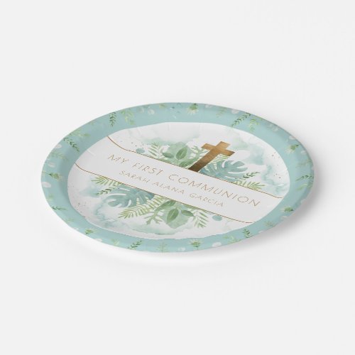 Any Religious Event Elegant Blue Green Greenery Paper Plates