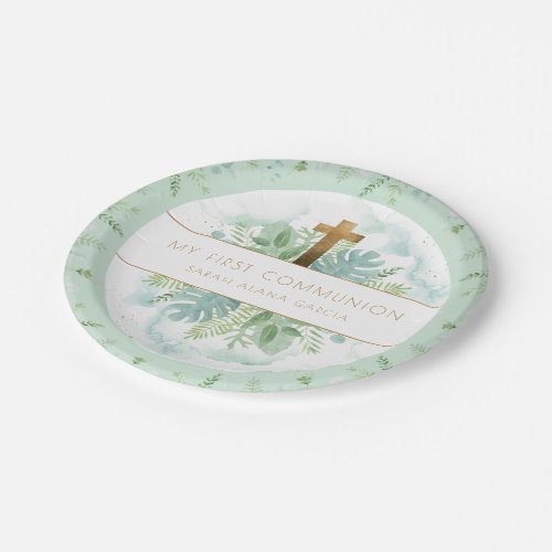 Any Religious Event Elegant Green Blue Greenery Paper Plates