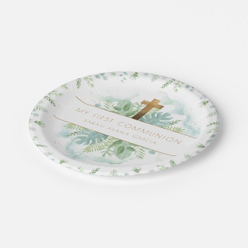 Any Religious Event Elegant Green  Blue Greenery Paper Plates