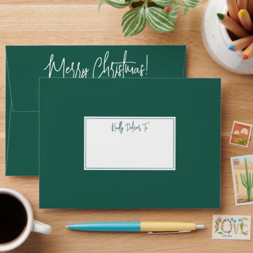Any Script Chic Return Address Green Christmas Envelope