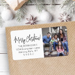 Any Script Christmas Photo Modern Return Address Label<br><div class="desc">Add a stylish finishing touch to holiday card envelopes with modern custom photo return address labels. The picture and all text on this template are simple to personalize with any wording, such as Merry Christmas, Happy Holidays, Seasons Greetings, or Happy New Year. As an option, change the script typography to...</div>
