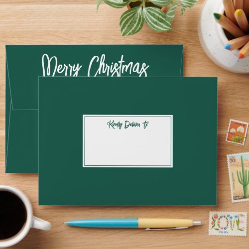 Any Script Modern Return Address Green Christmas Envelope