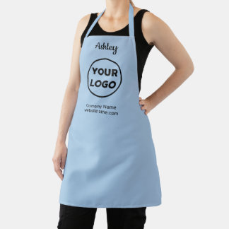 Any Shape Business Logo Custom Name on Light Blue Apron