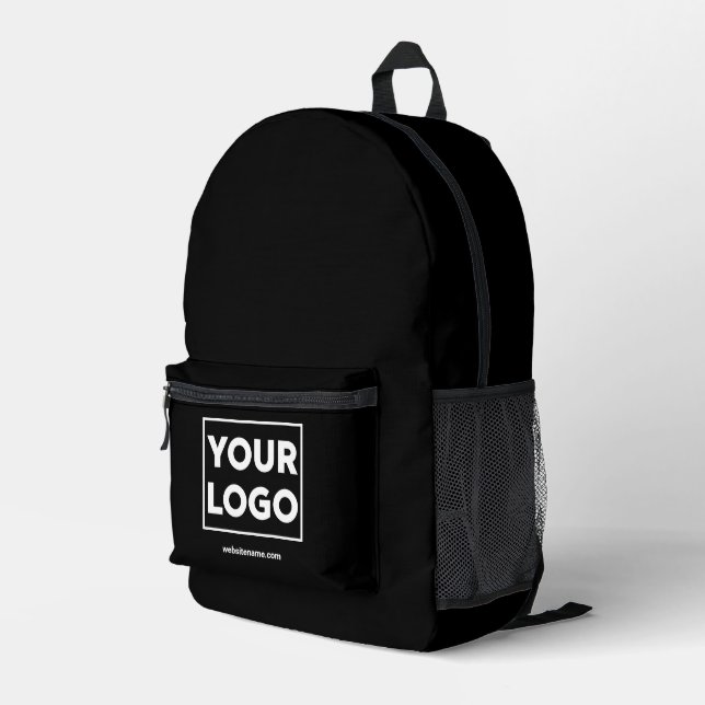Any Shape Business Logo Custom Text on Black Printed Backpack (Back Corner Right)