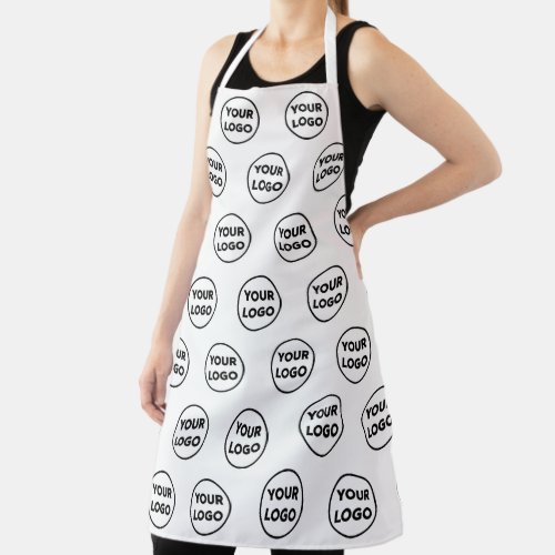 Any Shape Business Logo Pattern on White Branded Apron