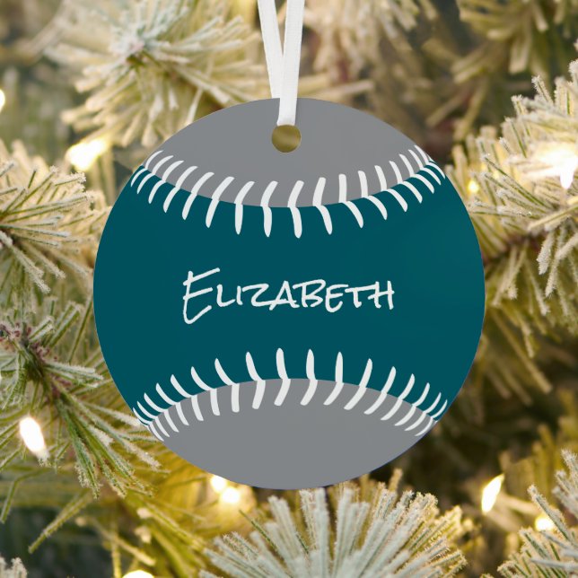 ANY team colors softball baseball keepsake Metal Ornament (Insitu)
