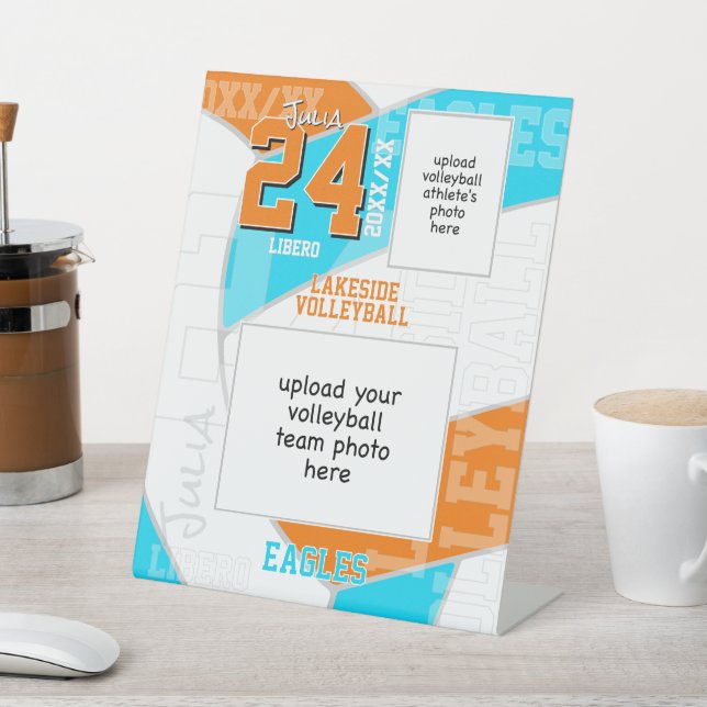 ANY team colors volleyball player + team photo Pedestal Sign (In SItu)