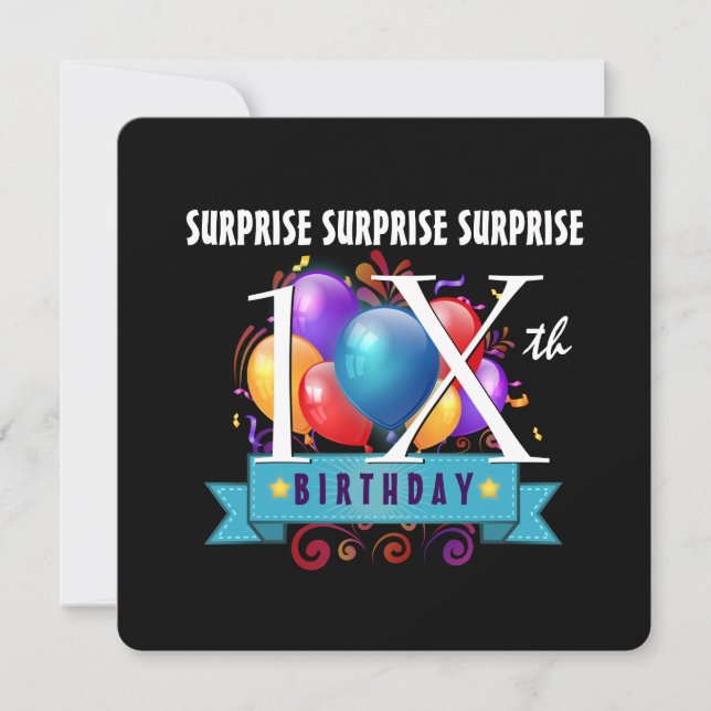 Any TEEN or TWEEN SURPRISE Birthday Balloons A12WZ Invitation (Front)