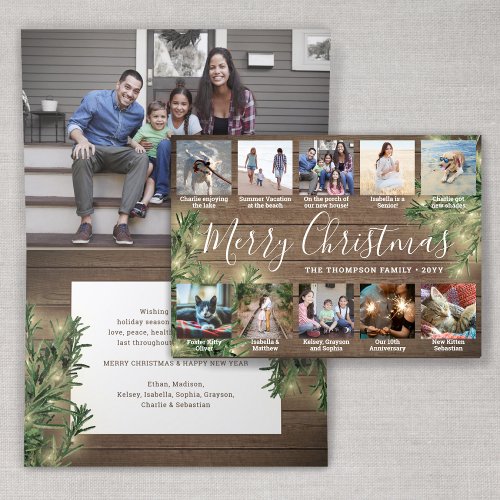Any Text 11 Photos  Captions Wood Pine  Lights Holiday Card