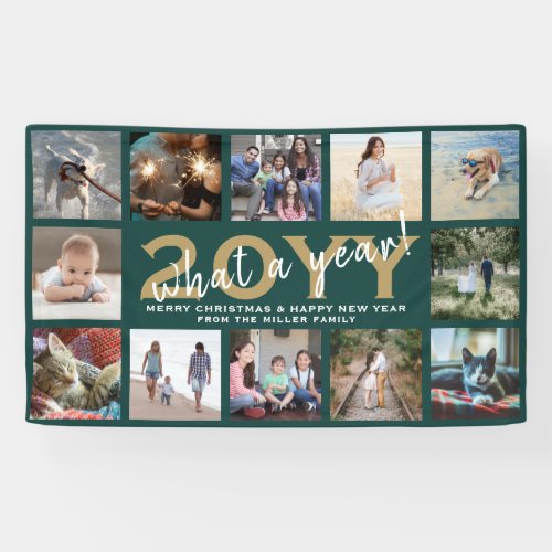 Any Text 12 Photo Christmas New Year Green Holiday Banner