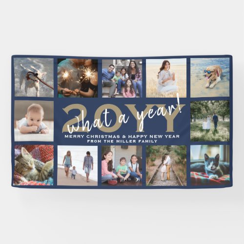 Any Text 12 Photo Christmas New Years Blue Holiday Banner