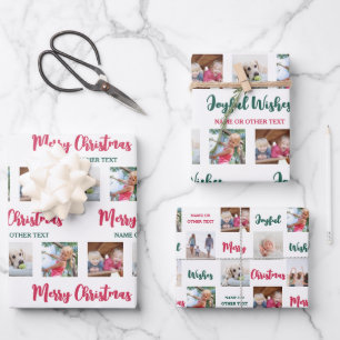 Any Text & 12 Photos Bright Modern Merry Christmas Wrapping Paper Sheets