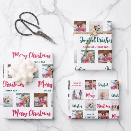 Any Text  12 Photos Bright Modern Merry Christmas Wrapping Paper Sheets