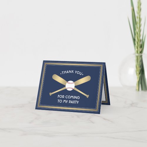 Any Text 1 Photo Baseball Theme Party Navy  Gold Thank You Card