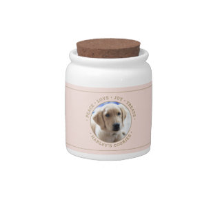 Any Text 1 Photo Blush Pink & Gold Pet Treat Jar
