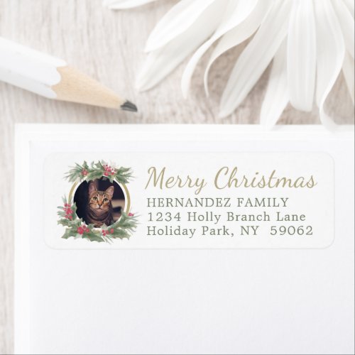 Any Text 1 Photo Christmas Holly Return Address Label