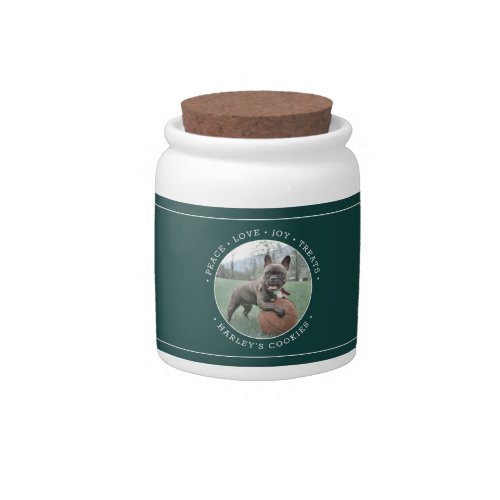 Any Text 1 Photo Green  Gold Pet Treat Cookie Jar