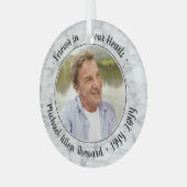 Any Text 1 Photo Memorial Elegant Faux Marble Glass Ornament (Front Left)