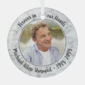 Any Text 1 Photo Memorial Elegant Faux Marble Glass Ornament (Front)