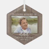 Any Text 1 Photo Memorial Rustic Faux Wood Hexagon Glass Ornament (Front)
