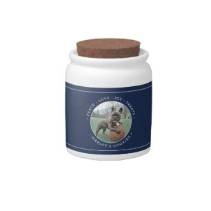 Any Text 1 Photo Navy Blue & White Pet Treat Jar