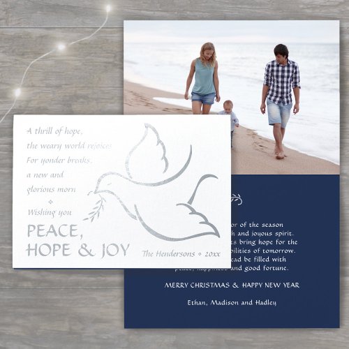 Any Text 1 Photo Peace Hope Joy Dove Holiday Real Foil Card
