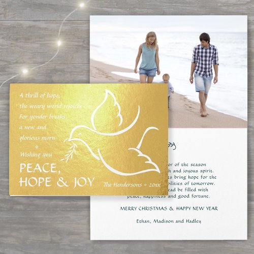 Any Text 1 Photo Peace Hope Joy Dove Holiday Real Foil Card