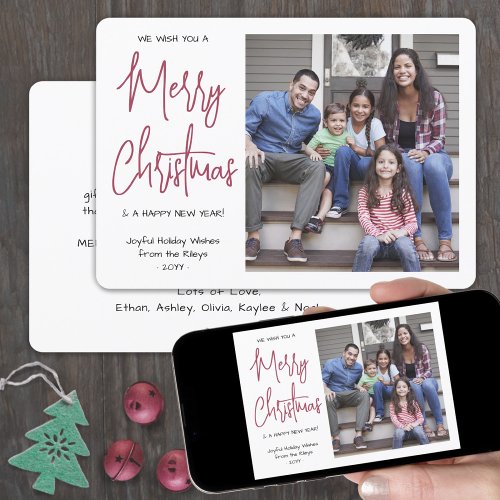Any Text 1 Photo We Wish You a Merry Christmas Red Holiday Card