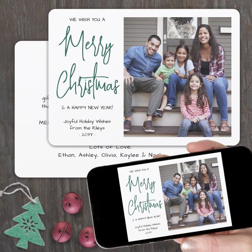 Any Text 1 Photo We Wish You Merry Christmas Green Holiday Card