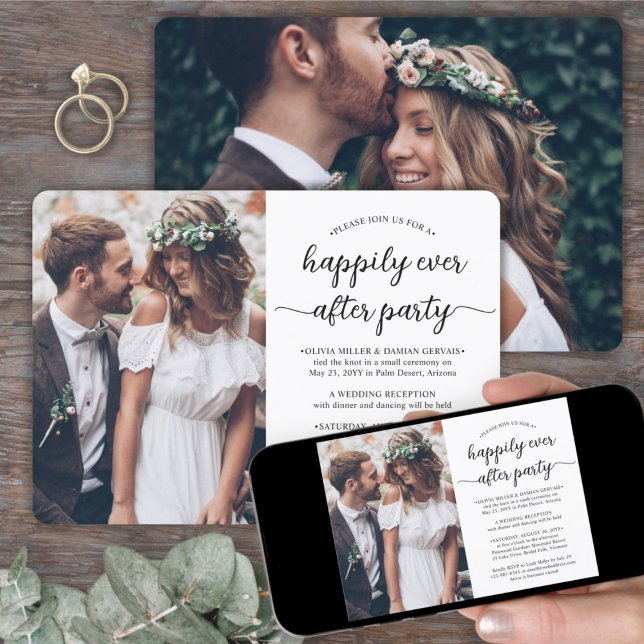 Any Text 2 Photo Happily Ever After Party Wedding Invitation (Creator Uploaded)