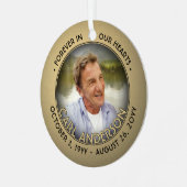 Any Text 2 Photo Memorial Black and Gold Faux Foil Metal Ornament (Front Left)