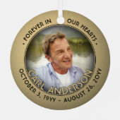 Any Text 2 Photo Memorial Black and Gold Faux Foil Metal Ornament (Back)