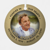 Any Text 2 Photo Memorial Black and Gold Faux Foil Metal Ornament (Front)